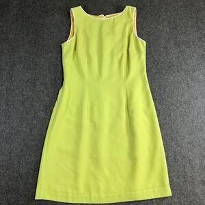 CDC Petites Lime Green Sleeveless Shift Dress Keyhole Back White Trim Sz 6P VTG
